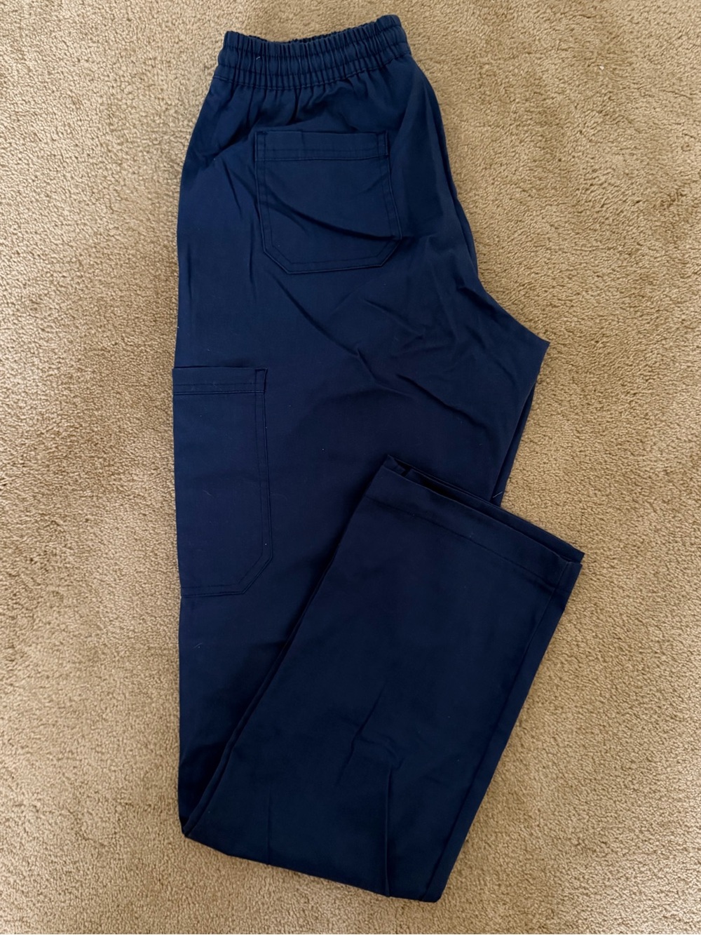 Women's Navy Elastic-Waist Cargo Scrub Pants